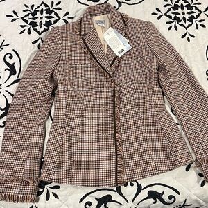 Philippe Adec Brown and Cream Blazer Tailored Plaid Jacket